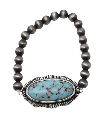 Stone Pendent Stretch Bracelet  - Turquoise