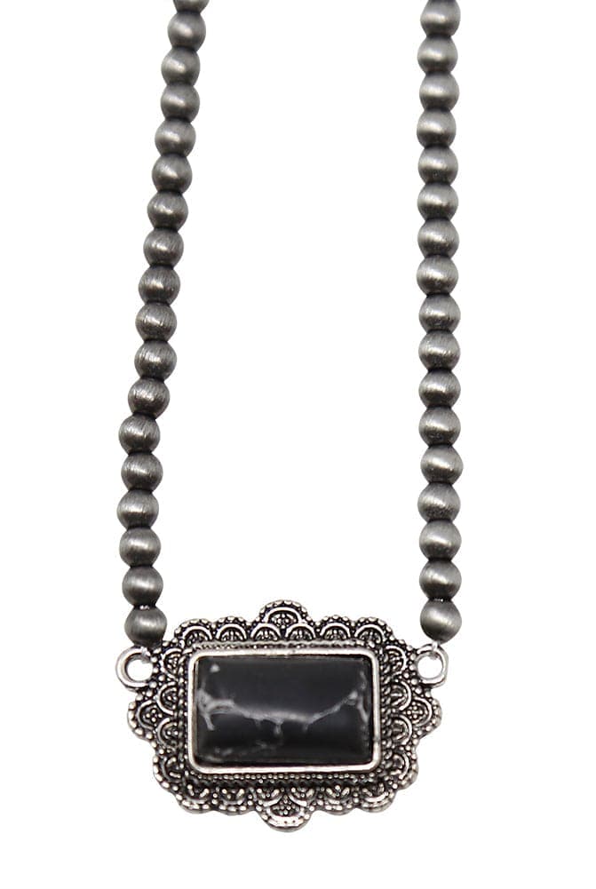 Bead and Stone Necklace - Black