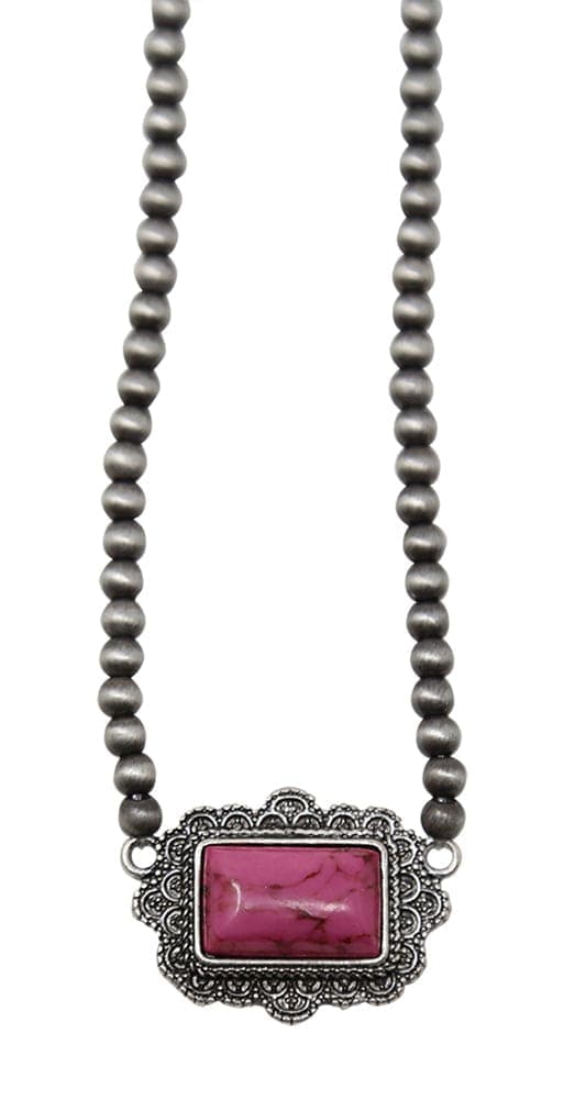 Bead and Stone Necklace - Fuchsia