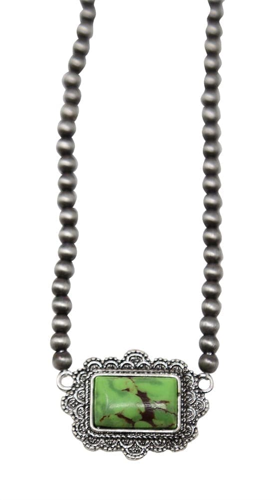 Bead and Stone Necklace - Green