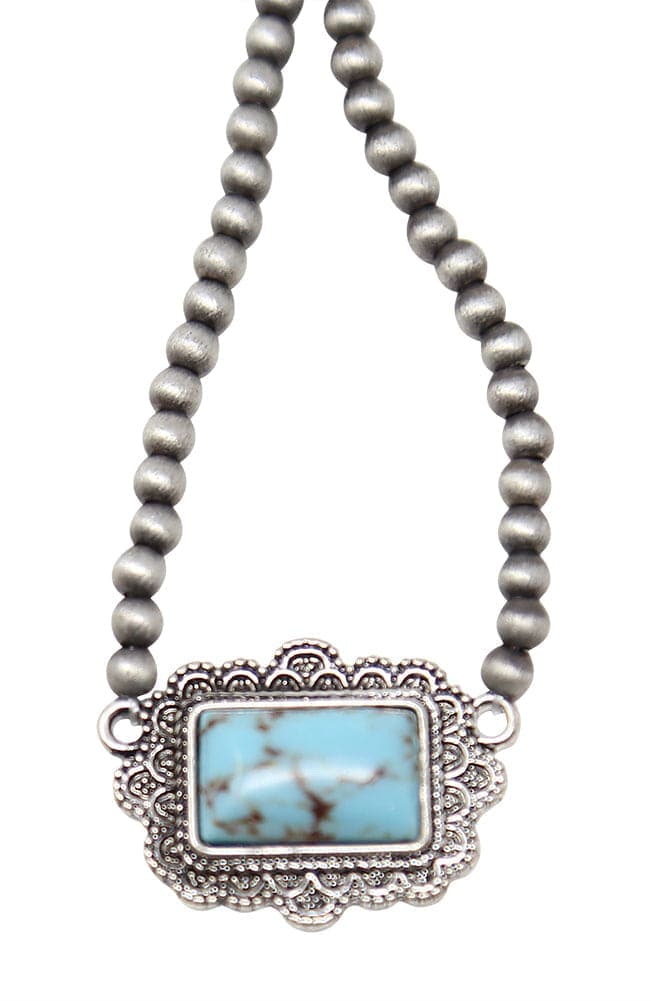 Bead and Stone Necklace - Turquoise