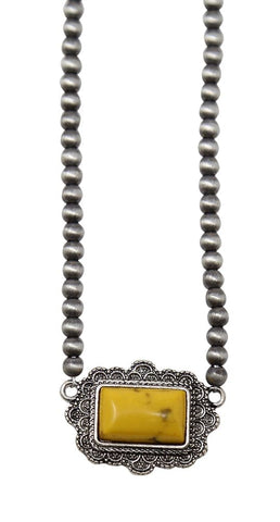 Bead and Stone Necklace - Yellow