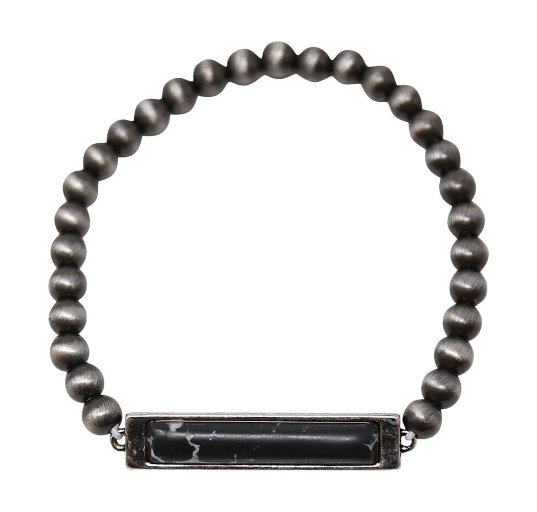 Stone Pendent Stretch Bracelet - Black