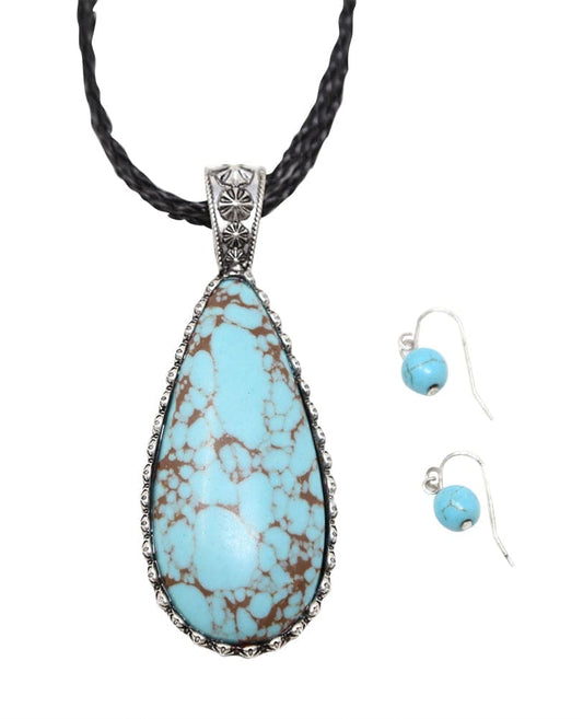 Casual Stone Pendant Necklace Set - Turquoise