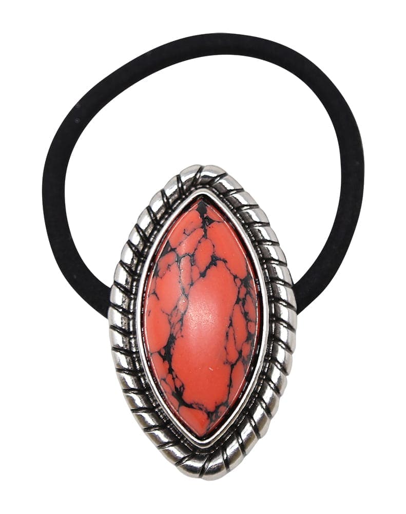 Stone Pendant Hair Tie - Coral