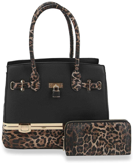 Metal Frame Tote Handbag Set - LH049-1W-1-BK