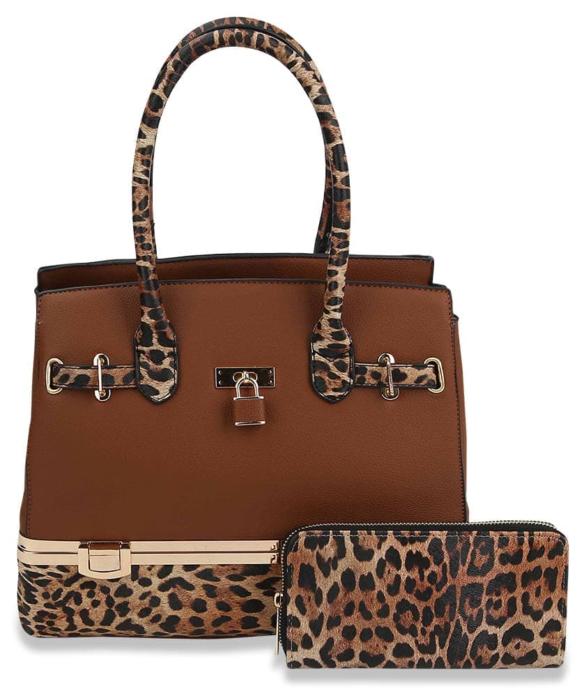 Metal Frame Tote Handbag Set - LH049-1W-1-BR