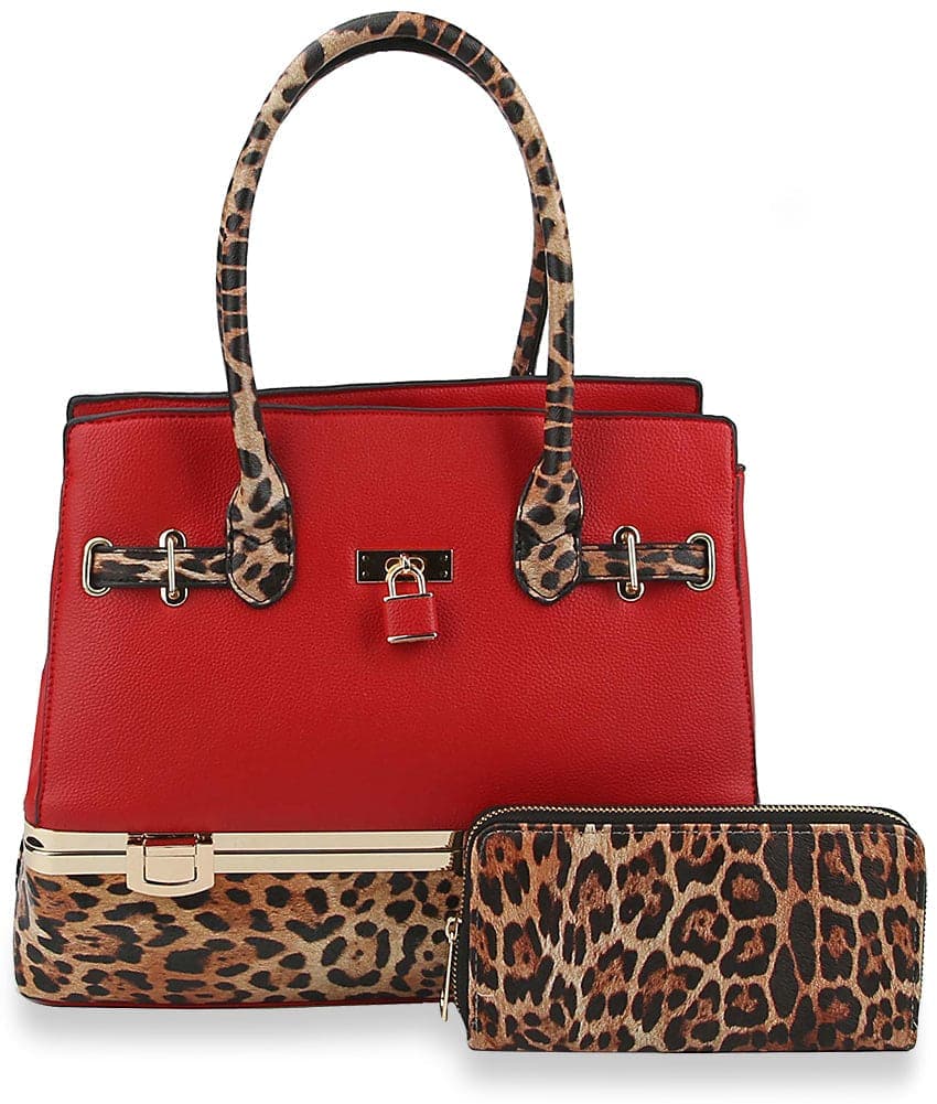 Metal Frame Tote Handbag Set - LH049-1W-1-RD