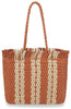 Woven Stripe Summer Straw Tote - Light Rust