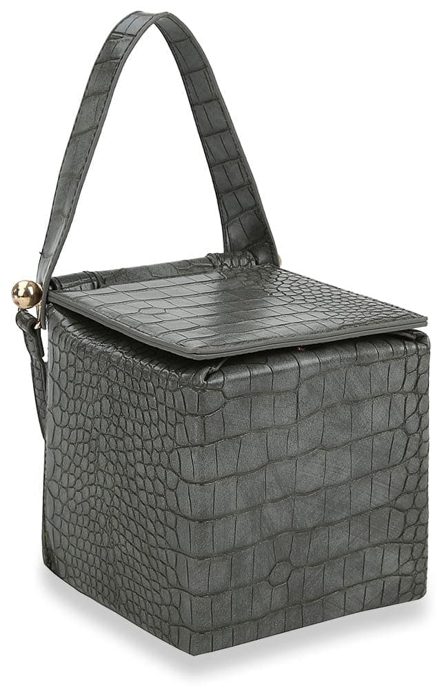 Alligator Embossed Box Style Hand Tote - Grey