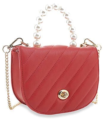 Petite Pearl Accented Shoulder Bag - Red