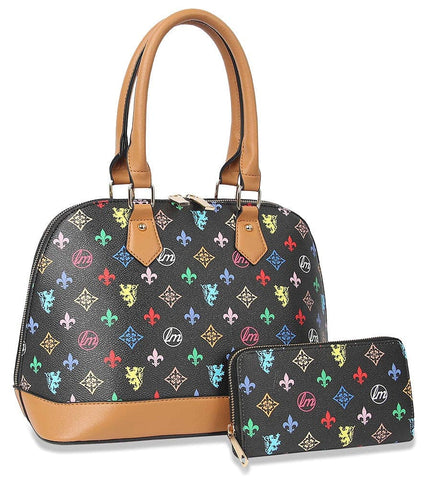 Signature Print Satchel Tote Set - LMG002-1W-BK