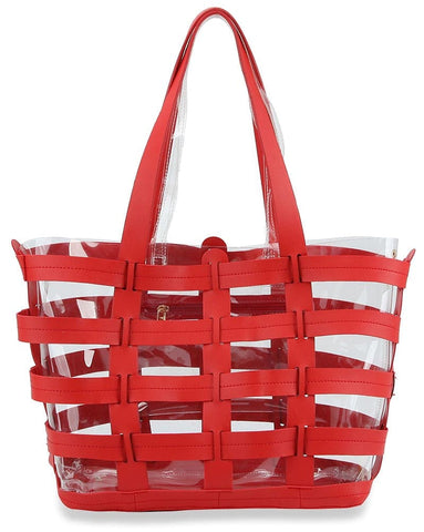Two Piece Clear Tote Set - Red