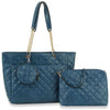 Three Piece Quilted Tote Handbag Set - JY-0388-BL