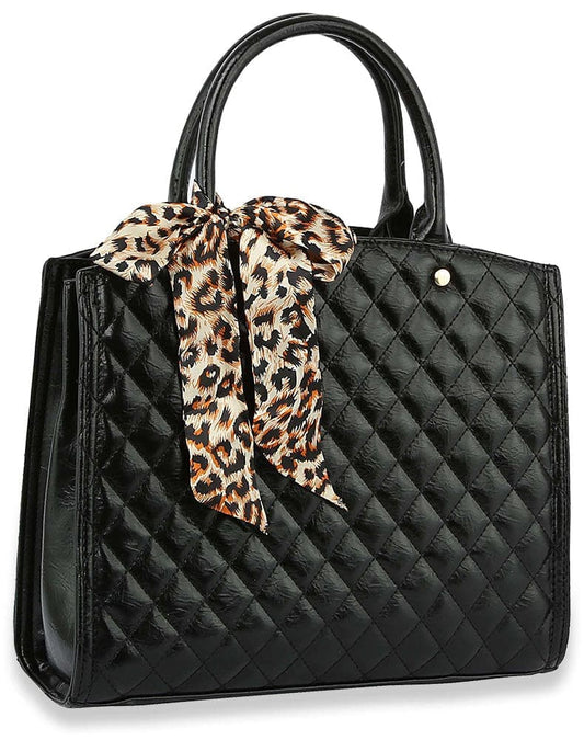 Leopard Scarf Accent Hand Tote - QF-0031-BK