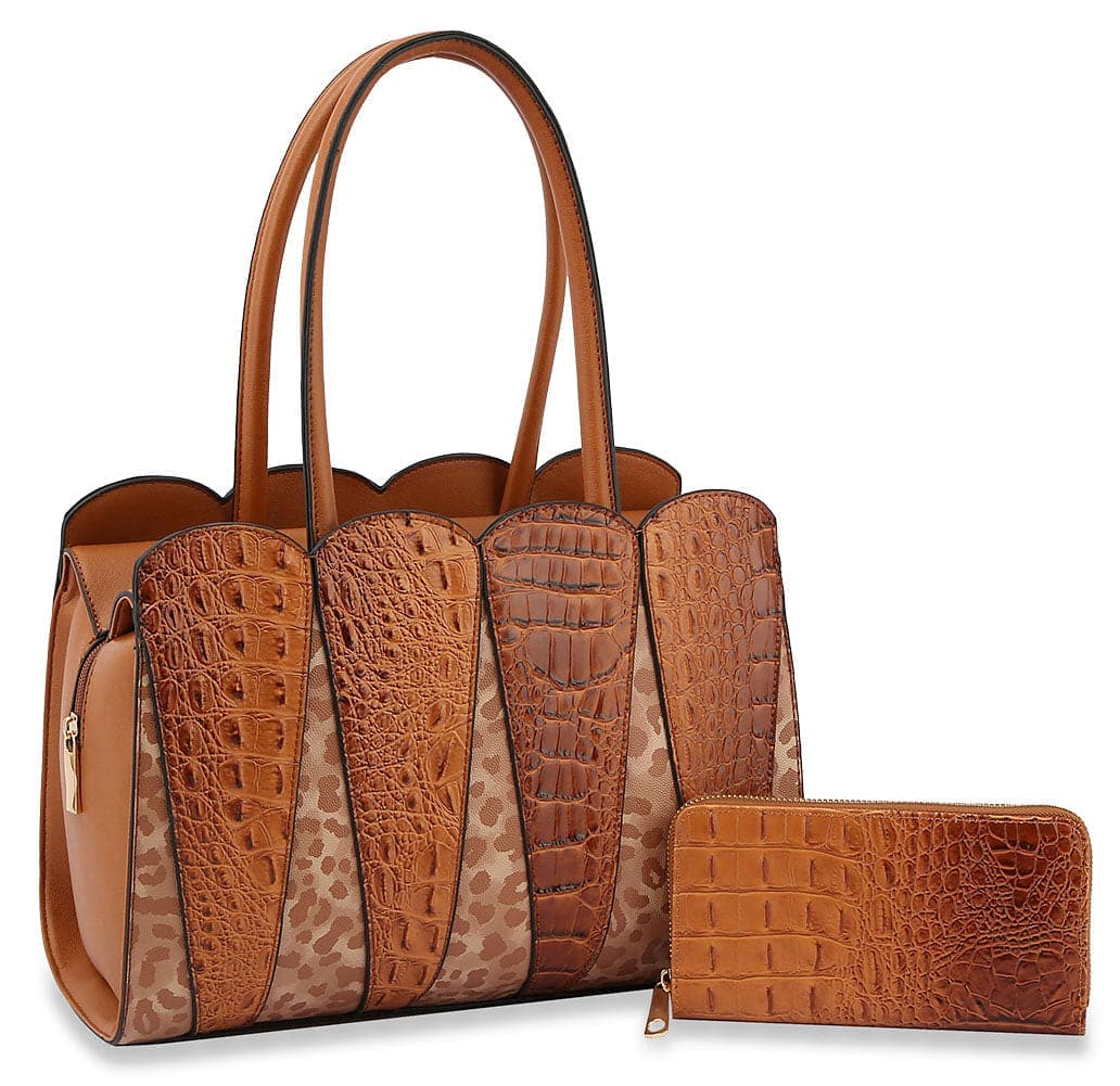 Scalloped Edge Hand Tote Set - BrDX-0148W-BR