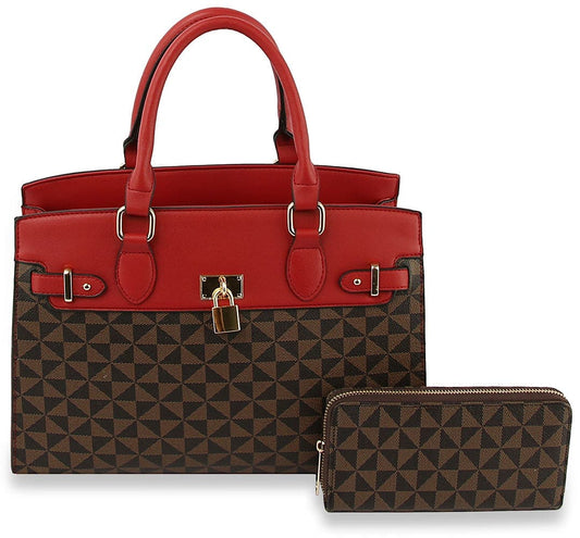 Signature Print Classic Lock Tote Set - LMN030-1W-BR3