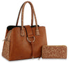 Leopard Accented Tote Handbag Set - D-0692W-BR